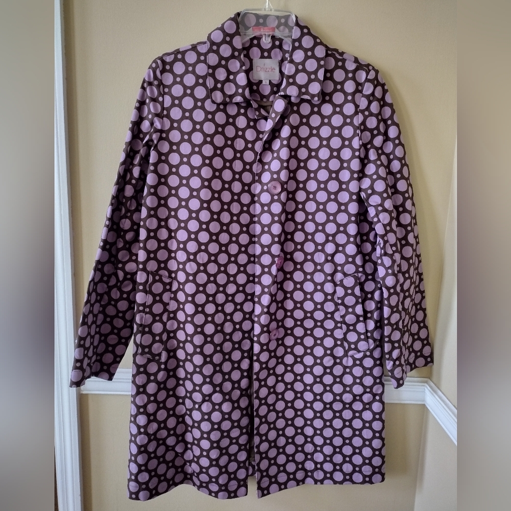 Drizzle Lavender Brown Polka Dot Raincoat Size Small